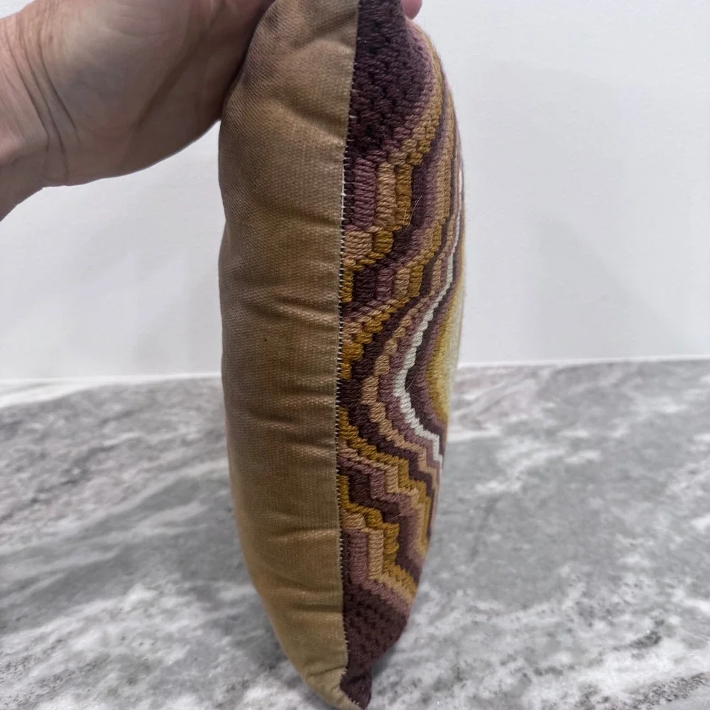 Vintage 1970s 4-Way Bargello Needlepoint Pillow Kaleidoscope Mid Century Boho